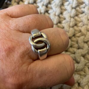 Chunky Interlocking Silver Metal Ring - Modern Link Design Sz 10
